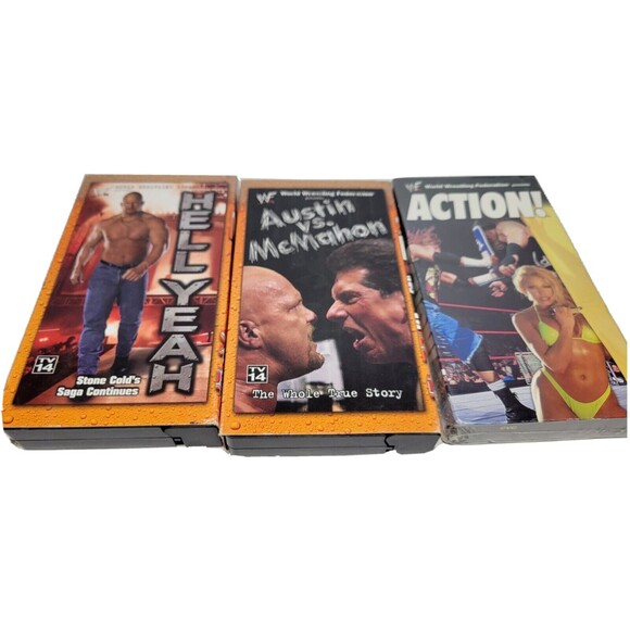 VHS Pro Wrestling Lot of 3 Tapes Stone Cold Steve Austin WWE WWF Trish Stratus - Picture 1 of 3